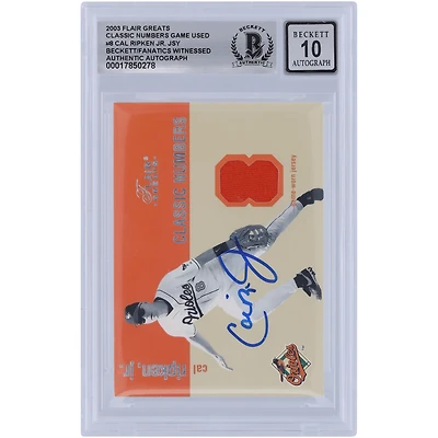 Cal Ripken Jr. Baltimore Orioles Autographié 2003 Fleer Flair Greats Classic Numbers Jersey Relic #CRJ Beckett Fanatics Witnessed Authenticated 10 Card