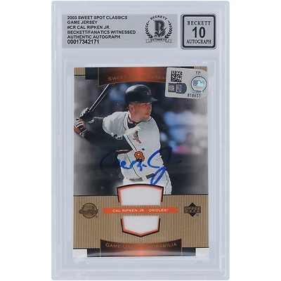 Cal Ripken Jr. Baltimore Orioles Autographed 2003 Upper Deck Sweet Spots Classics Game Jersey Relic #SJ-CR Beckett Fanatics Witnessed Authenticated Card