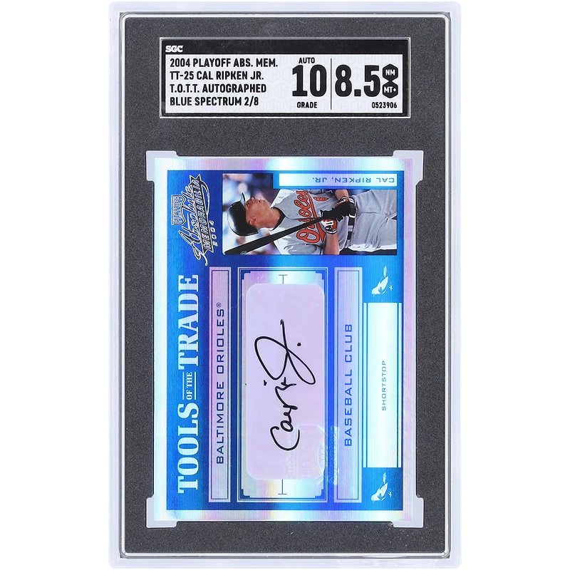 Cal Ripken Jr. Baltimore Orioles Autographed 2004 Playoff Absolute Memorabilia Blue Spectrum Tools Of The Trade #TT-25 #2/8 SGC Authenticated 8.5/10 Card
