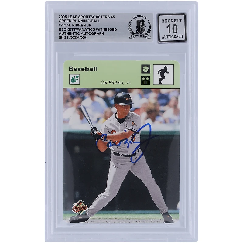 Cal Ripken Jr. Baltimore Orioles Autographed 2005 Leaf Sportscasters Green Running Ball #7 #/45 Beckett Fanatics Witnessed Authenticated 10 Card