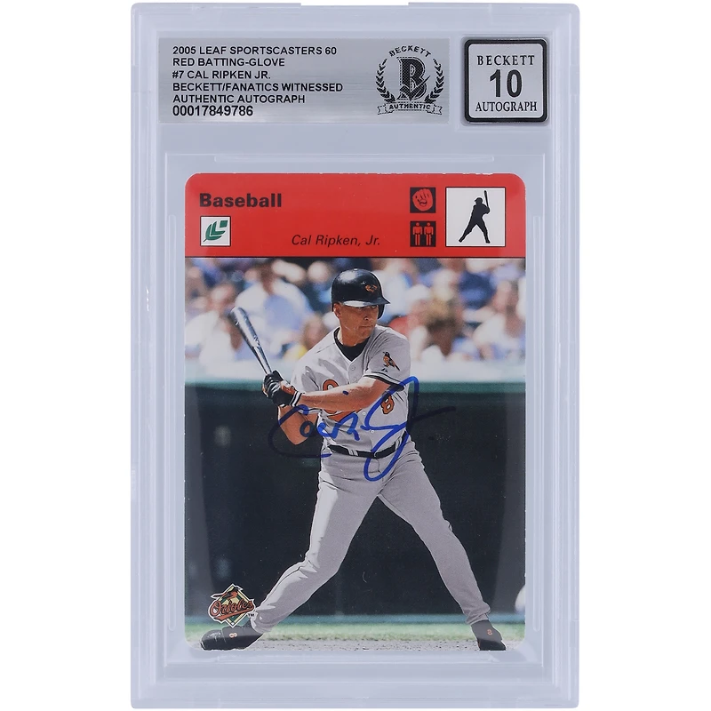 Cal Ripken Jr. Baltimore Orioles Gant de frappeur rouge autographié Leaf Sportscasters 2005 #7 #/60 Beckett Fanatics Witnessed Authenticated 10 Card