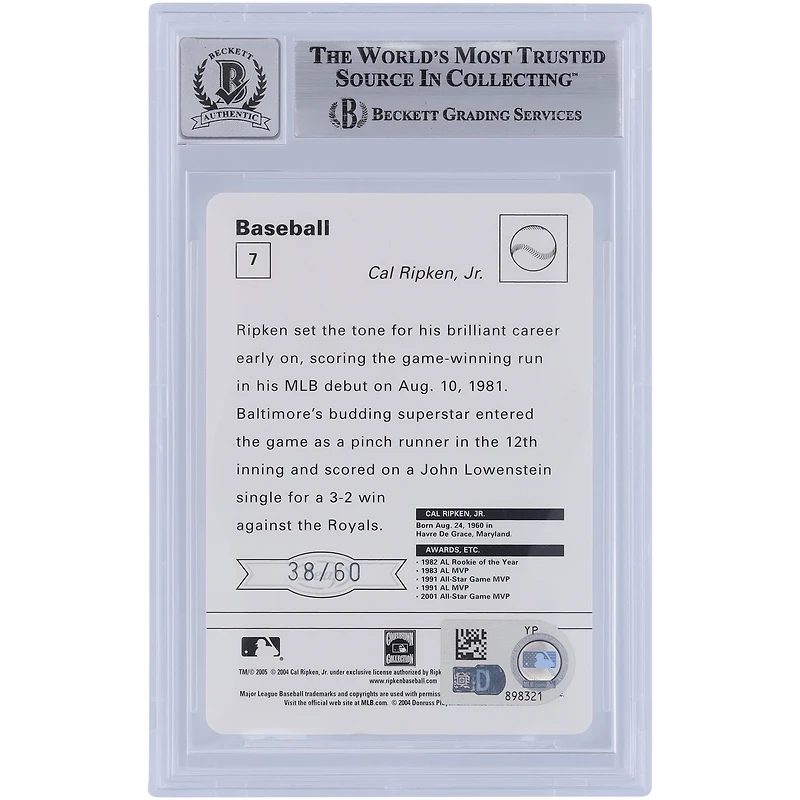 Cal Ripken Jr. Baltimore Orioles Gant de frappeur rouge autographié Leaf Sportscasters 2005 #7 #/60 Beckett Fanatics Witnessed Authenticated 10 Card