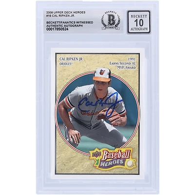 Cal Ripken Jr. Baltimore Orioles autographié 2008 Upper Deck Baseball Heroes remporte son deuxième prix AL MVP #16 Beckett Fanatics a été témoin d'une carte 10 authentifiée