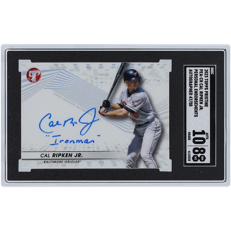 Cal Ripken Jr. Baltimore Orioles Autographed 2023 Topps Pristine Personal Endorsement #PEA-CR #47/50 SGC Authenticated 8/10 Card with "Ironman" Inscription