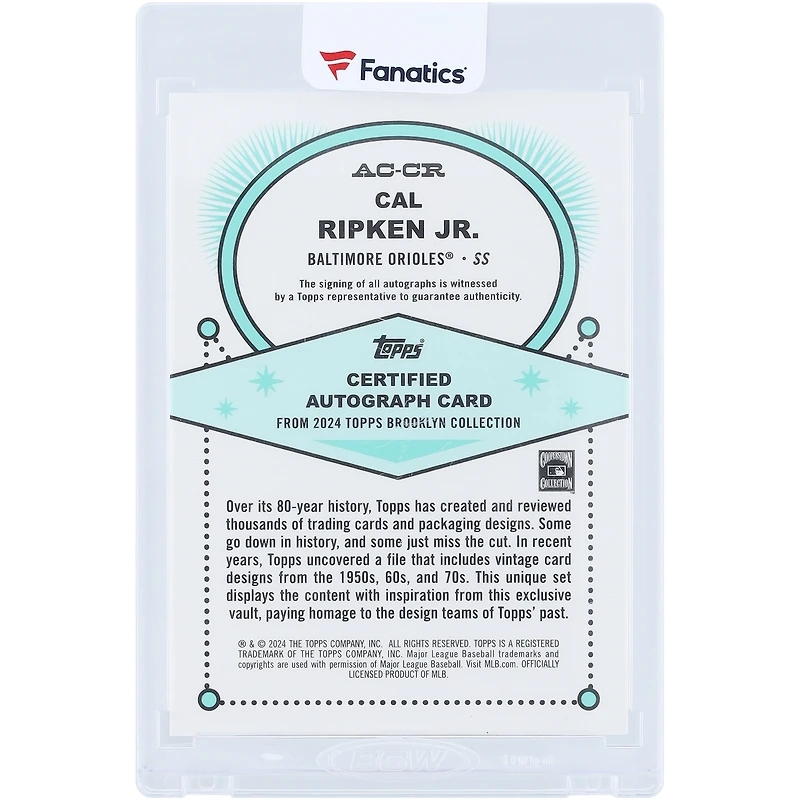 Carte autographiée de Cal Ripken Jr. des Orioles de Baltimore, collection Topps Brooklyn 2024, orange #AC-CR #10/25