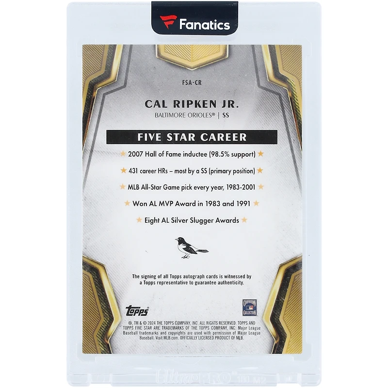 Cal Ripken Jr. Baltimore Orioles Autographed 2024 Topps Five Star Blue #FSA-CR #9/25 Card