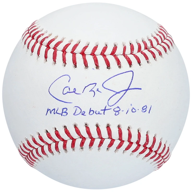 Baseball autographié par Cal Ripken Jr. des Orioles de Baltimore avec l'inscription « MLB Debut 8-10-81 »