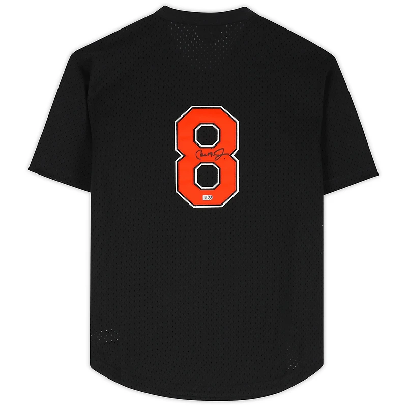 Maillot d'entraînement au bâton noir autographié par Cal Ripken Jr. Baltimore Orioles, réplique Mitchell & Ness