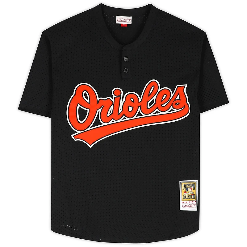 Maillot d'entraînement au bâton noir autographié par Cal Ripken Jr. Baltimore Orioles, réplique Mitchell & Ness
