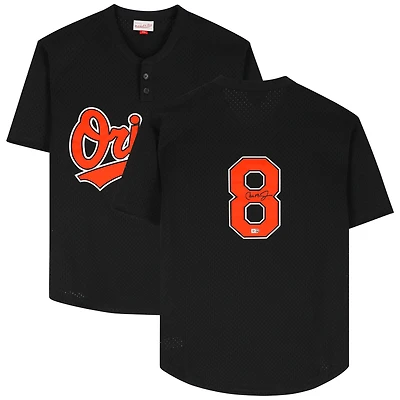 Maillot d'entraînement au bâton noir autographié par Cal Ripken Jr. Baltimore Orioles, réplique Mitchell & Ness