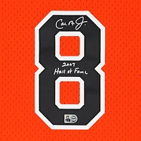 Cal Ripken Jr. Baltimore Orioles Autographed Orange Mitchell & Ness Replica Batting Practice Jersey with "2007 Hall of Fame" Inscription