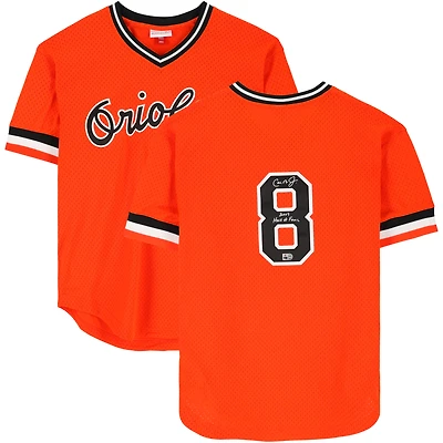 Cal Ripken Jr. Baltimore Orioles Autographed Orange Mitchell & Ness Replica Batting Practice Jersey with "2007 Hall of Fame" Inscription