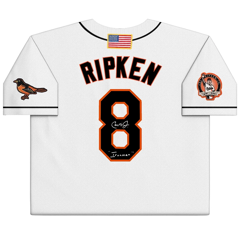 Maillot authentique autographié par Mitchell & Ness des Baltimore Orioles de Cal Ripken Jr. avec inscription « Ironman »