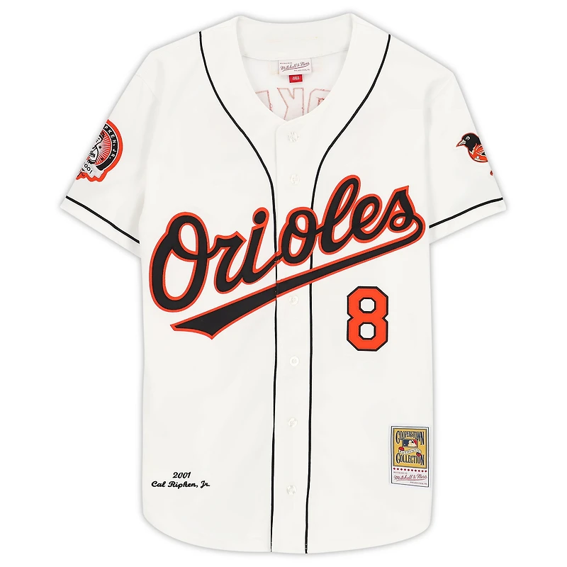 Maillot authentique de l'équipe Mitchell & Ness autographié par Cal Ripken Jr. des Baltimore Orioles