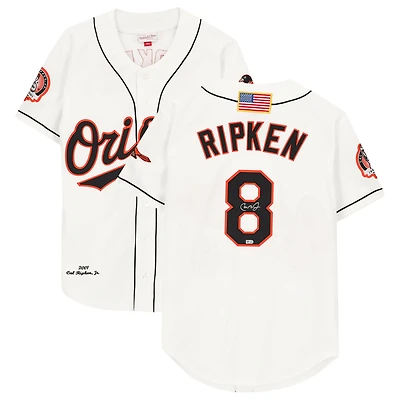 Maillot authentique de l'équipe Mitchell & Ness autographié par Cal Ripken Jr. des Baltimore Orioles