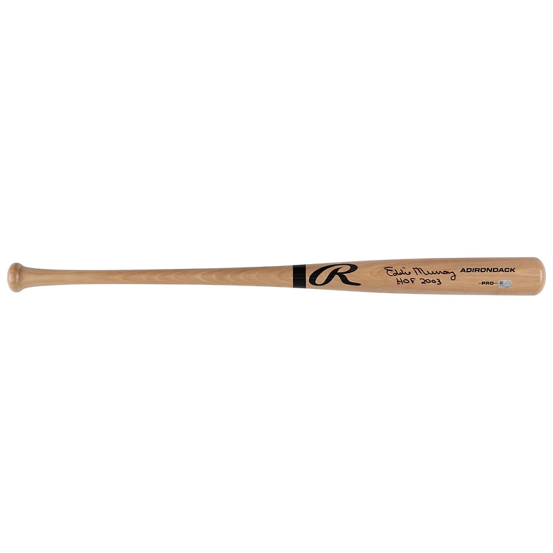 Batte de baseball professionnelle Rawlings Blonde autographiée par Eddie Murray des Baltimore Orioles avec l'inscription « HOF 2003 »
