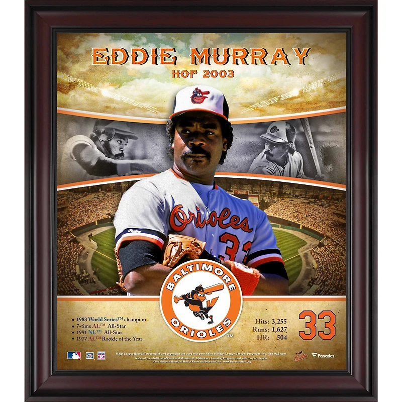 Profil de carrière du Temple de la renommée des Orioles de Baltimore, 15" x 17" d'Eddie Murray