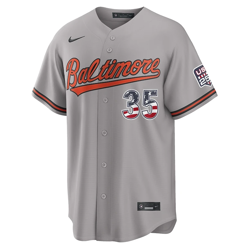 Maillot Nike gris USA 250 Stadium Adley Rutschman des Orioles de Baltimore pour homme, édition spéciale 4 juillet