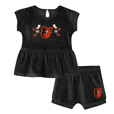 Girls Toddler Outerstuff  Black Baltimore Orioles Hop Base Fashion T-Shirt & Shorts Set