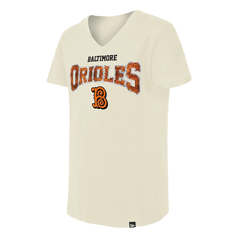 T-shirt à sequins réversibles New Era crème Baltimore Orioles 2026 City Connect pour filles et jeunes