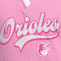 T-shirt raglan à col en V rose pour jeunes filles New Era des Baltimore Orioles