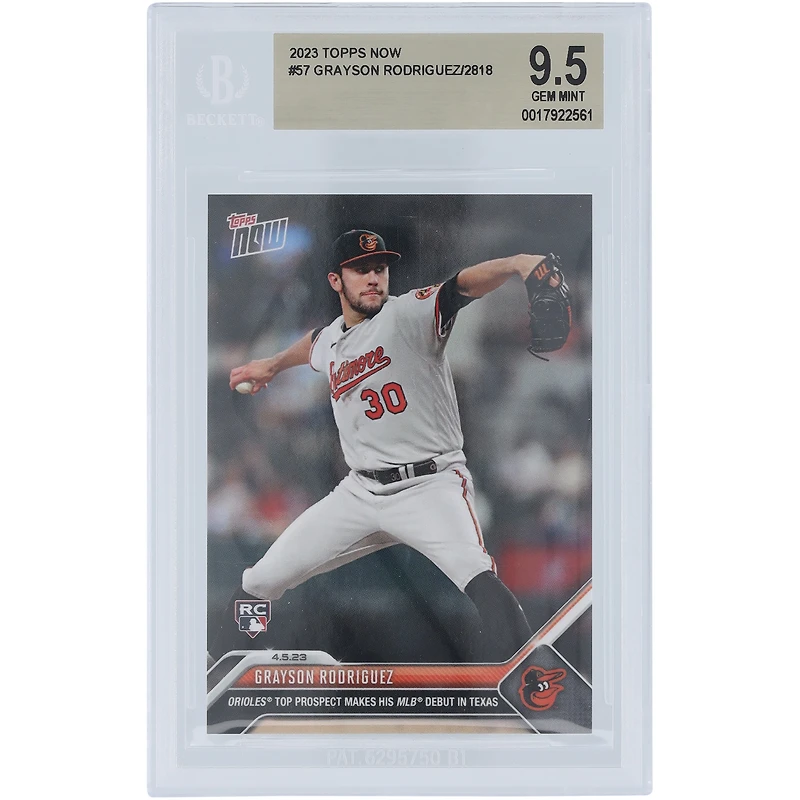 Grayson Rodriguez Baltimore Orioles 2023 Topps Now Débuts en MLB 04.05.2023 #57 BGS Carte recrue authentifiée 9.5