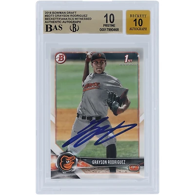 Grayson Rodriguez Baltimore Orioles Autographié 2018 Bowman Draft 1er Bowman #BD-73 Beckett Fanatics Witnessed Authenticated 10/10 Card - 10,9.5,10,10 Subgrades