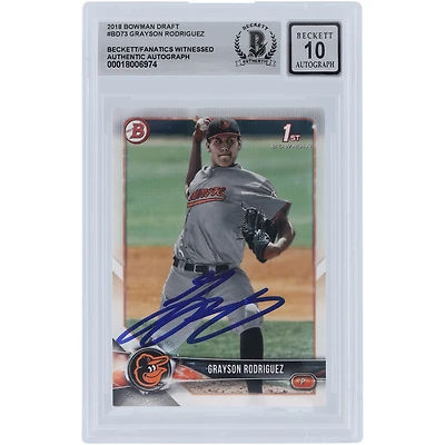 Grayson Rodriguez Baltimore Orioles Autographié 2018 Bowman Draft 1er Bowman #BD-73 Beckett Fanatics Témoin Authentifié 10 Carte