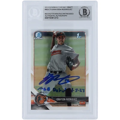 Grayson Rodriguez Baltimore Orioles Carte autographiée Bowman Draft 2018 Chrome #BDC-73 Beckett Fanatics Witnessed Authenticated avec l'inscription "MLB Debut 4-5-23"