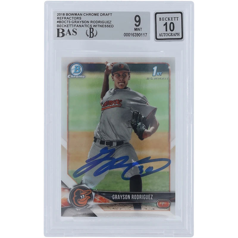 Carte autographiée 9/10 des Orioles de Baltimore Bowman Draft 2018, réfracteurs chromés #BDC-73 Beckett Fanatics Witnessed