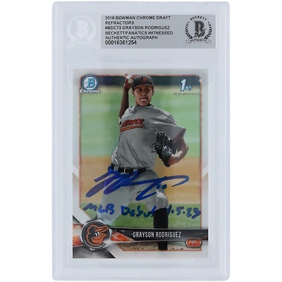 Grayson Rodriguez Baltimore Orioles Carte authentifiée autographiée Bowman Draft 2018 par Beckett Fanatics Witnessed avec l'inscription « MLB Debut 4-5-23 »