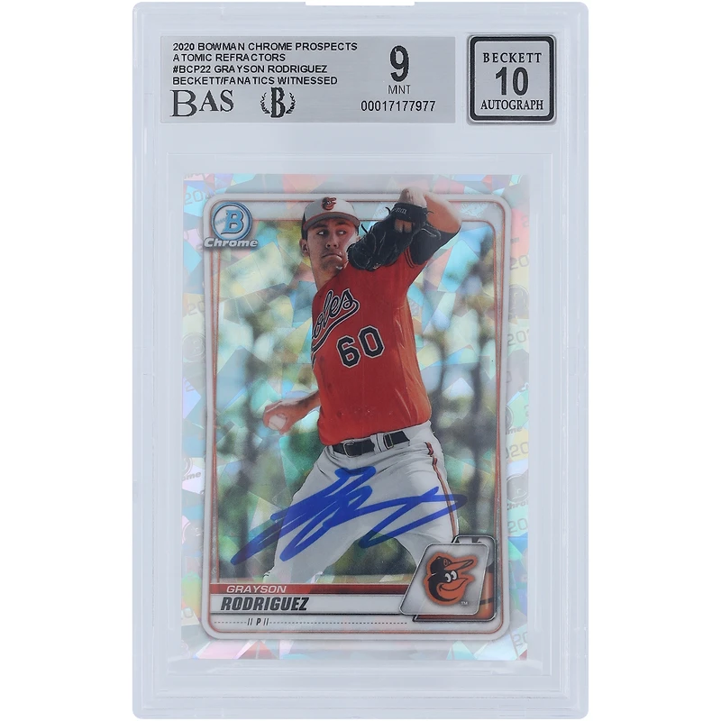 Grayson Rodriguez Baltimore Orioles Autographed 2020 Bowman Chrome Prospects Atomic Refractor #BCP-22 Beckett Fanatics Witnessed Authenticated /10 Card