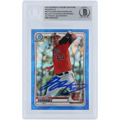 Carte authentifiée signée Grayson Rodriguez Baltimore Orioles Bowman Chrome Prospects Sapphire #BCP-22 2020 Beckett Fanatics
