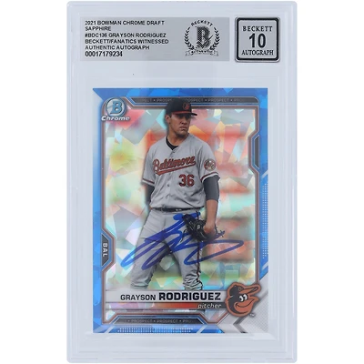 Grayson Rodriguez Baltimore Orioles Autographed 2021 Bowman Chrome Draft Sapphire #BDC-136 Beckett Fanatics Witnessed Authenticated 10 Card