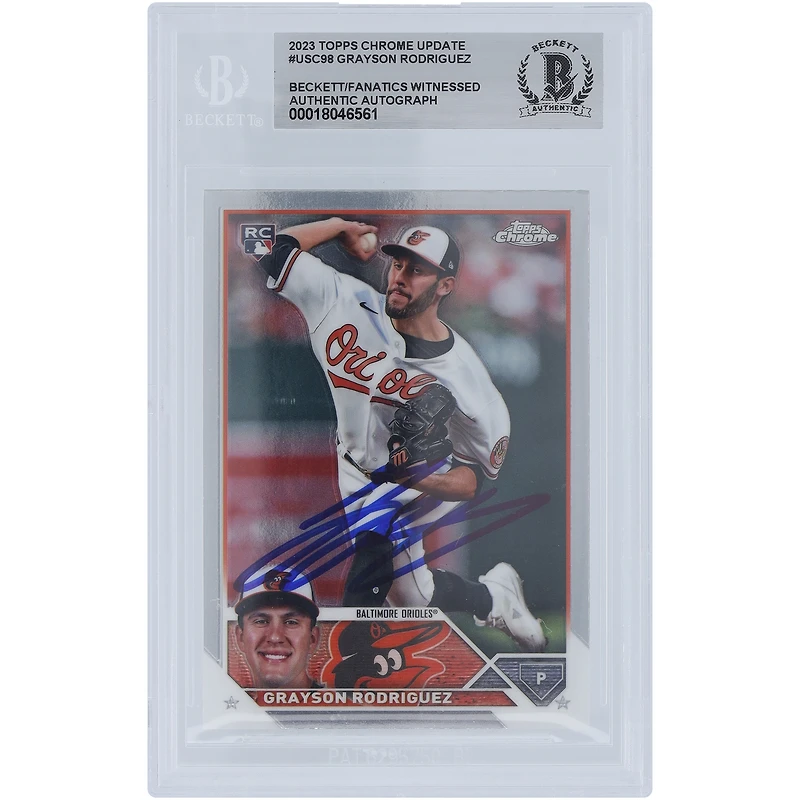 Grayson Rodriguez Baltimore Orioles autographié 2023 Topps Chrome Update #USC98 Beckett Fanatics a vu une carte de recrue authentifiée