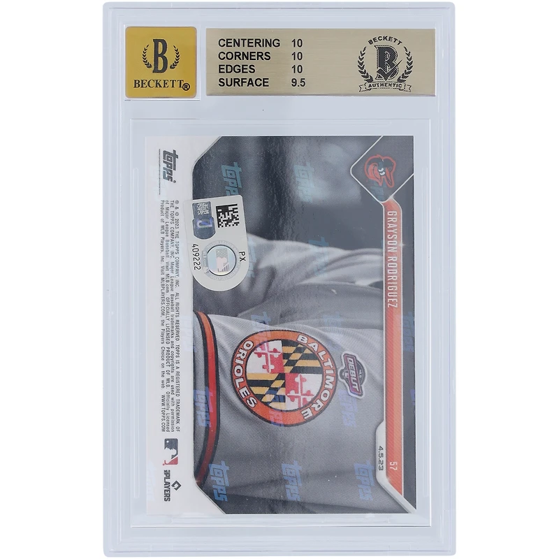 Grayson Rodriguez Baltimore Orioles autographié 2023 Topps Now MLB Debut #57 Beckett Fanatics Witnessed Authenticed 10/10 Rookie Card - 10,10,10,9.5 Subgrades