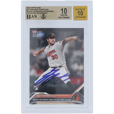 Grayson Rodriguez Baltimore Orioles autographié 2023 Topps Now MLB Debut #57 Beckett Fanatics Witnessed Authenticed 10/10 Rookie Card - 10,10,10,9.5 Subgrades