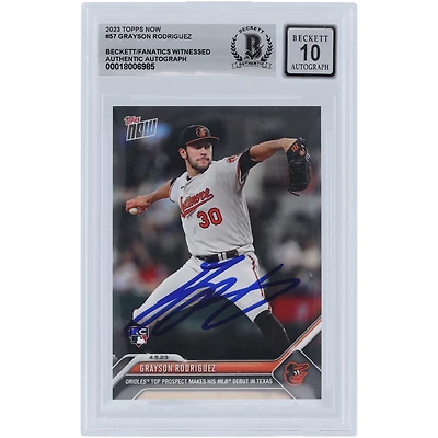 Grayson Rodriguez Baltimore Orioles a autographié la carte Topps 2023 maintenant pour ses débuts en MLB #57 Beckett Fanatics a été témoin de la carte recrue authentifiée 10