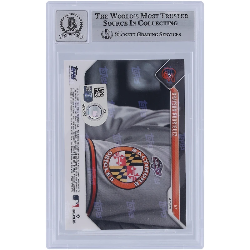 Grayson Rodriguez Baltimore Orioles autographié Topps 2023 maintenant n° 57 Beckett Fanatics a été témoin d'une carte recrue authentifiée 9/10