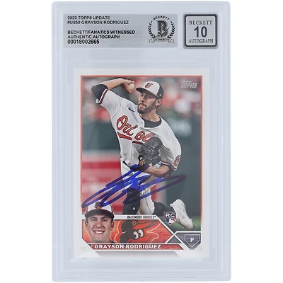 Grayson Rodriguez Baltimore Orioles Autographié 2023 Topps Mise à jour #US50 Beckett Fanatics Témoin Authentifié 10 Carte Rookie