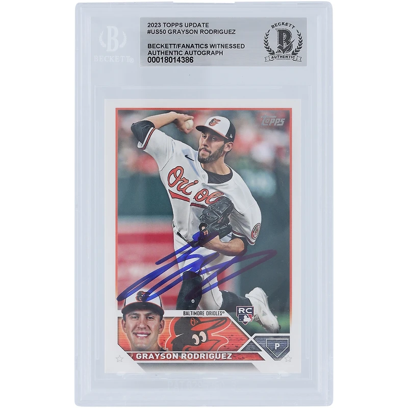 Grayson Rodriguez Baltimore Orioles Autographié 2023 Topps Mise à jour #US50 Beckett Fanatics a vu une carte de recrue authentifiée