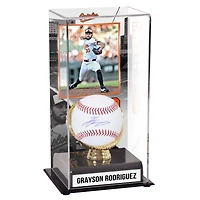Vitrine de présentation de gants de baseball autographiés et de gants dorés sublimés des Orioles de Baltimore de Grayson Rodriguez avec image