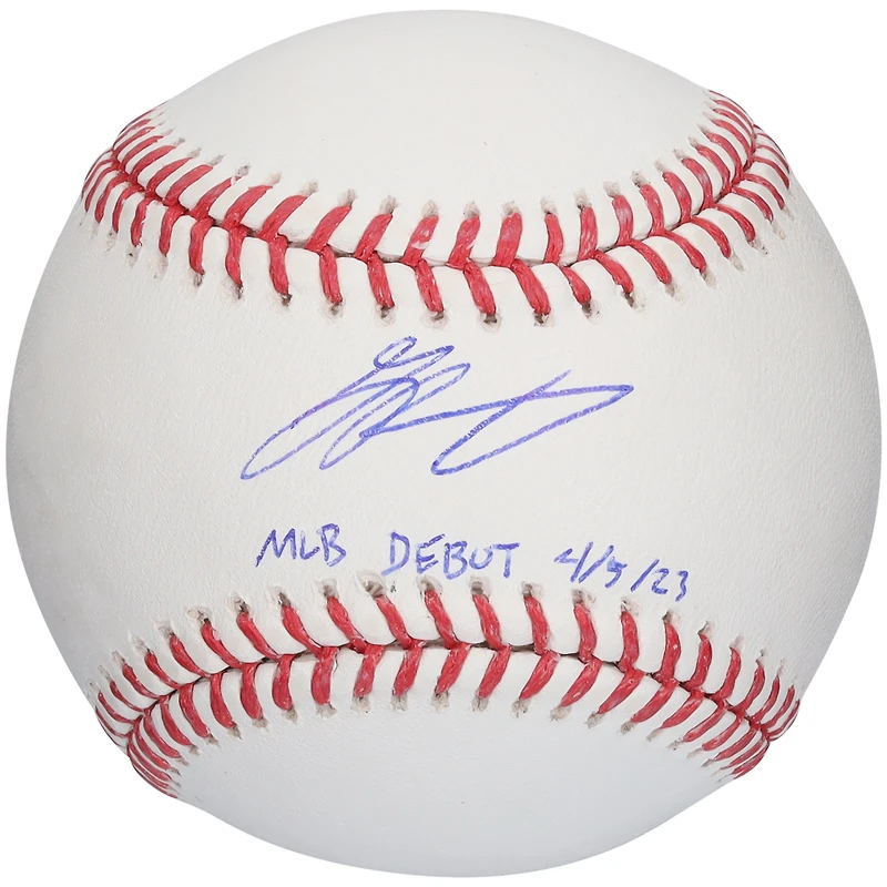 Baseball autographié par Grayson Rodriguez des Orioles de Baltimore pour ses débuts en MLB avec l'inscription « MLB Debut 4/5/23 »