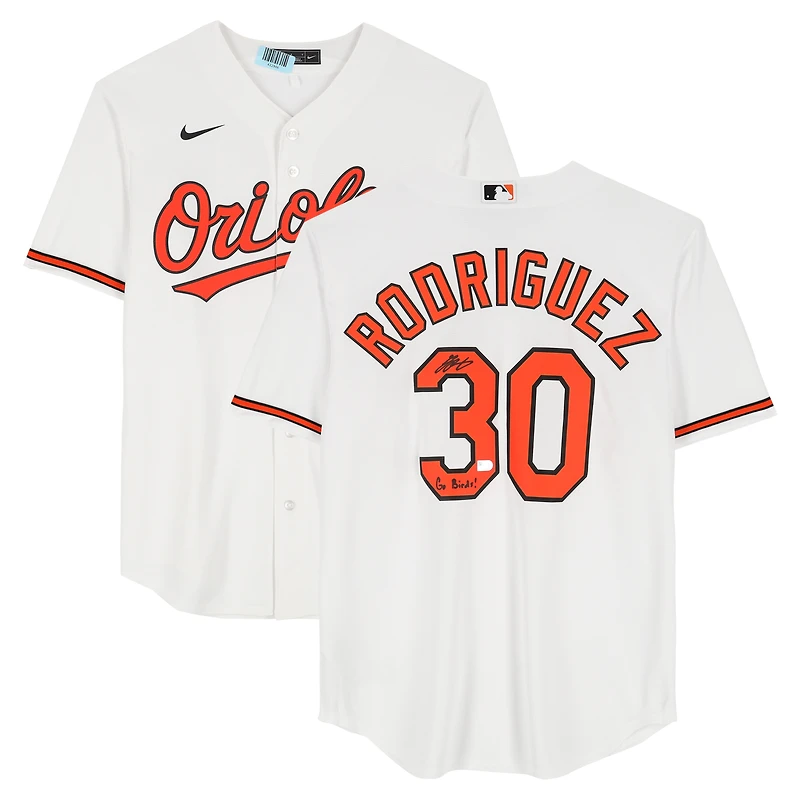 Grayson Rodriguez Baltimore Orioles Autographed White Nike Replica Jersey with "Go Birds" Inscription 
