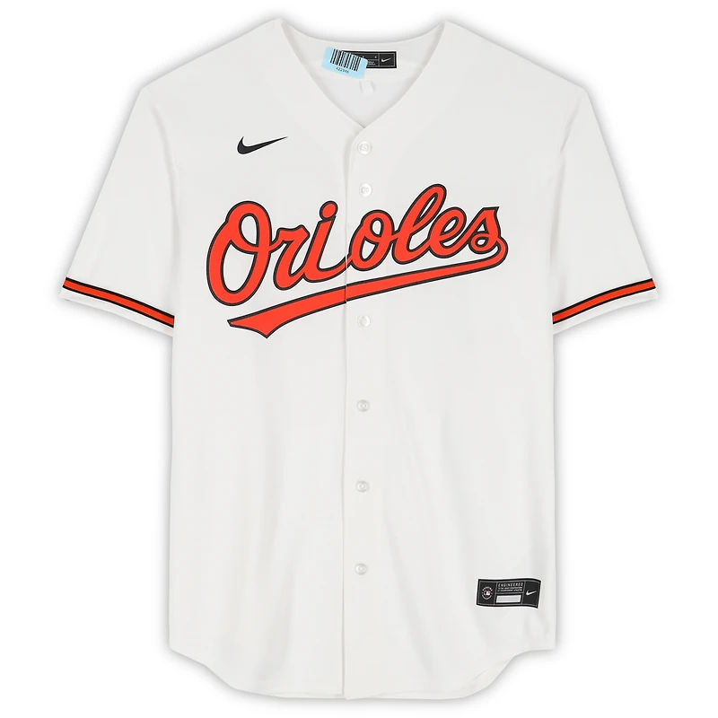 Maillot réplique blanc Nike autographié par Grayson Rodriguez des Orioles de Baltimore avec inscription « Go Birds »