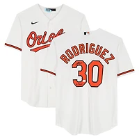 Maillot réplique blanc Nike autographié par Grayson Rodriguez des Orioles de Baltimore avec inscription « Go Birds »