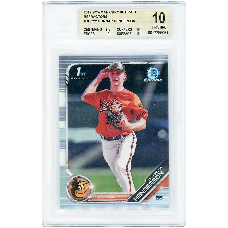 Gunnar Henderson Baltimore Orioles 2019 Bowman Chrome Refractor #BDC-22 BGS Authenticated 10 Card - 9.5,10,10,10 Subgrades
