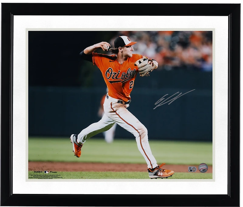 Gunnar Henderson Baltimore Orioles Autographed 16" x 20" Orange Jersey Throwing Photograph
