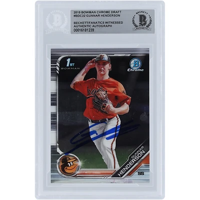 Gunnar Henderson Baltimore Orioles Autographié 2019 Bowman Chrome Draft 1er Bowman #BDC-22 Beckett Fanatics Witnessed Authenticated Card
