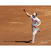 Gunnar Henderson Baltimore Orioles Unsigned White Jersey Point Photograph